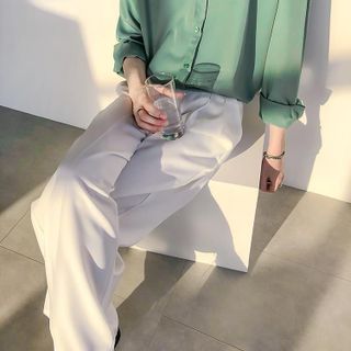 Áo sơ mi rộng nam nữ unisex tay dài chuẩn form Hàn Quốc vải lụa mềm mịn mát ít nhăn