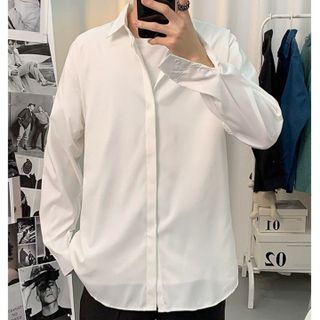 Áo sơ mi nam nữ form rộng tay dài Giấu Nút trẻ trung sang trọng vải lụa mềm mịn mặc mát ít nhăn