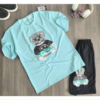 Đồ bộ mặc nhà logo gấu thun cotton thấm mồ hôi tốt