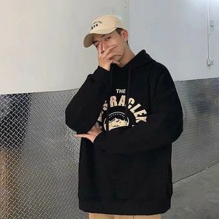 Áo hoodie màu đen logo in nón 2 lớp form rộng dưới 70kg