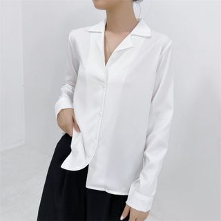Áo sơ mi rộng cổ vest cổ ve tay dài dành cho nam nà nữ vải lụa mềm mịn mát ít nhăn