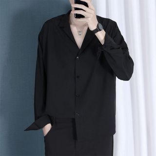 Áo sơ mi rộng cổ vest cổ ve tay dài dành cho nam nà nữ vải lụa mềm mịn mát ít nhăn
