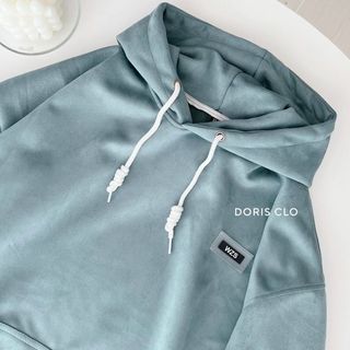 Áo hoodie màu xanh logo in nón 2 lớp form 70kg
