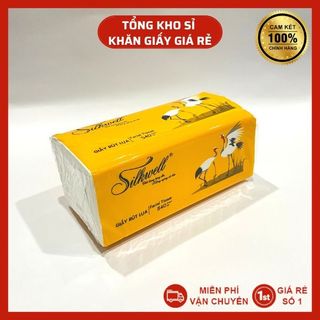 Giấy ăn Silkwell Sếu 600 tờ 3 lớp chính hãng, khăn giấy rút lụa siêu mềm mịn không tẩy trắng giá sỉ