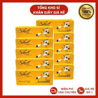 Combo 10 gói Giấy rút Silkwell Sếu 200 tờ 3 lớp hàng cao cấp, khăn giấy rút lụa siêu mềm mịn không tẩy trắng chính hãng giá sỉ