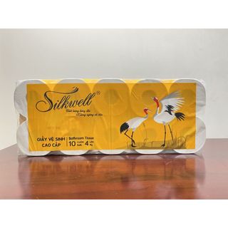 Giấy vệ sinh Silkwell Sếu 10 cuộn 4 lớp có lõi hàng Cao cấp,siêu mềm mịn không tẩy trắng chính hãng