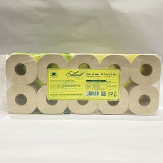 Giấy vệ sinh gấu trúc Silkwell 10 cuộn 3 lớp có lõi, giấy vệ sinh không tẩy trắng, an toàn hàng chính hãng