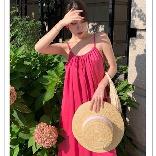ĐẦM MAXI HỒNG 2 DÂY - DT1617