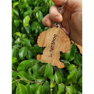 Móc khóa chó mèo cute bằng gỗ tre tự nhiên