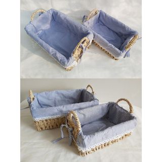 Khay cói hình chữ nhật có quai kèm vải lót cotton, đan từ sợi buông hàng VN, hình thật chụp