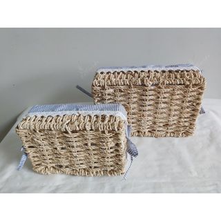 Khay cói hình chữ nhật có quai kèm vải lót cotton, đan từ sợi buông hàng VN, hình thật chụp
