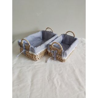 Khay cói hình chữ nhật có quai kèm vải lót cotton, đan từ sợi buông hàng VN, hình thật chụp