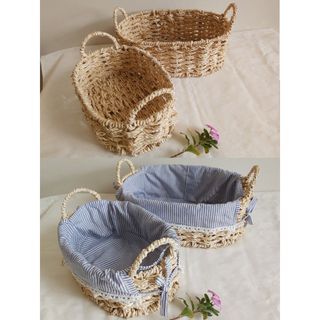 Khay cói oval có quai kèm vải lót cotton, giỏ đan từ sợi buông hàng VN, hình thật chụp giá sỉ