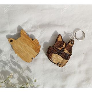 Móc khóa, cúc áo hình động vật cute bằng gỗ tre tự nhiên