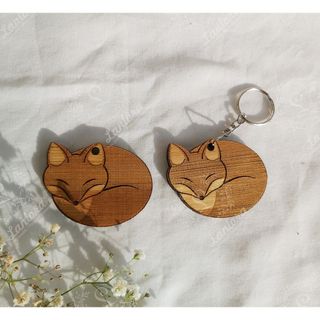 Móc khóa, cúc áo hình động vật cute bằng gỗ tre tự nhiên
