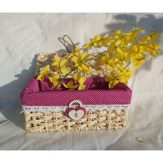Hộp cói đựng bút viết, đựng đũa muỗng có nắp đậy, nút gài và vải lót cotton tháo rời