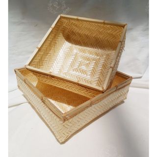 Hộp tre vuông đựng quà, bánh và thực phẩm khô, hàng đan kỹ xuất Nhật