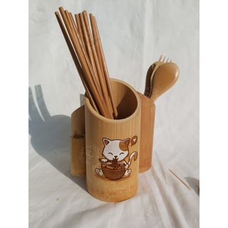Ống cắm đũa, ống đũa, ống tre đa năng 3 ngăn làm từ tre tự nhiên