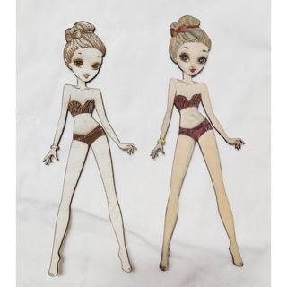 Bộ búp bê gỗ ghép hình thời trang, set gỗ tự tô màu cho bé gái