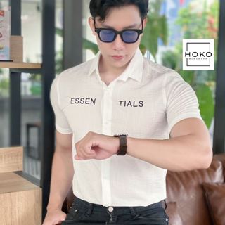 ÁO SƠ MI NAM VẢI ĐŨI THÊU TAY NGẮN