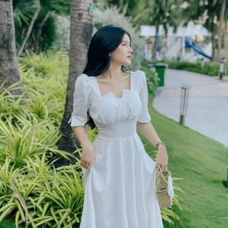 Đầm trắng cổ xếp (kèm hình thật)