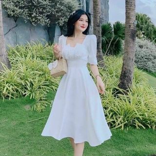 Đầm trắng cổ xếp (kèm hình thật)