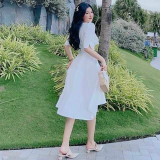 Đầm trắng cổ xếp (kèm hình thật)