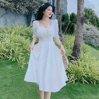 Đầm trắng cổ xếp (kèm hình thật)