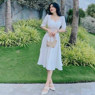 Đầm trắng cổ xếp (kèm hình thật)