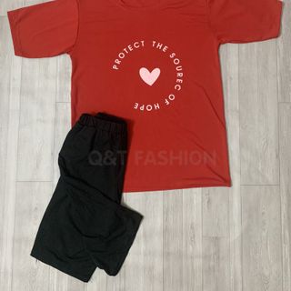 Sét bộ nữ ,đồ bộ lững ngố nữ thun coton sufa,áo phom rộng phối quần đen ,thời trang xuân hè BL13-ĐỎ