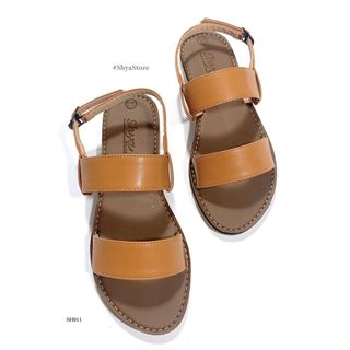 Sandal bệt nữ đẹp quai ngang da mềm 1 quai khóa gài có Bigsize chính hãng HISHOO màu kem S050