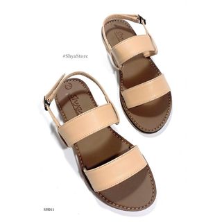 Sandal bệt nữ đẹp quai ngang da mềm 1 quai khóa gài có Bigsize chính hãng HISHOO màu kem S050