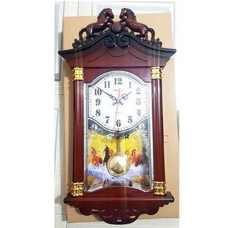 Đồng hồ treo tường quả lắc con ngựa phong thủy (có lắc)