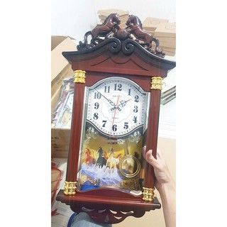 Đồng hồ treo tường quả lắc con ngựa phong thủy (có lắc)