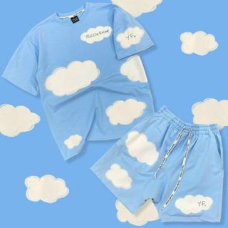Đồ bộ mặc nhà thun lạnh cotton logo in đám mây tay lỡ quần đùi giá sỉ