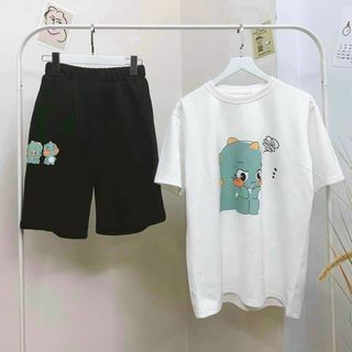 Đồ bộ mặc nhà thun lạnh logo in tay lỡ thoáng mát