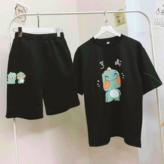 Đồ bộ mặc nhà thun lạnh logo in tay lỡ thoáng mát