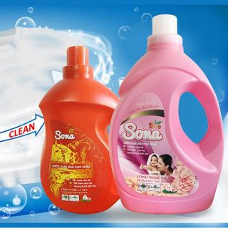 Nước giặt xả Thiên Nhiên SONA Hương Anh Đào | Can 1.8Kg | Giặt xả an toàn với mọi loại vải, thấm sâu từng sợi vải- giúp áo quần mềm mại, lưu giữ hương thơm