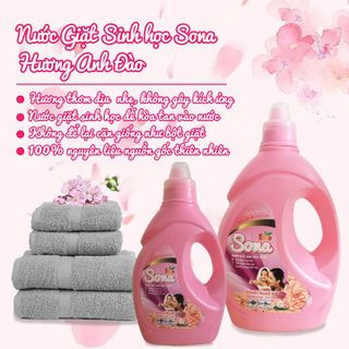 Nước giặt xả Thiên Nhiên SONA Hương Anh Đào | Can 1.8Kg | Giặt xả an toàn với mọi loại vải, thấm sâu từng sợi vải- giúp áo quần mềm mại, lưu giữ hương thơm