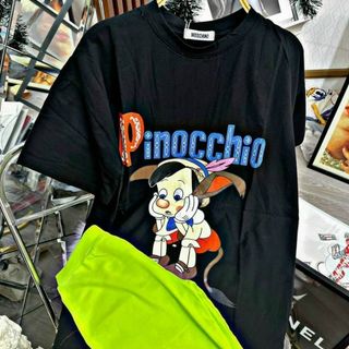 Đồ bộ mặc nhà áo thun cotton quần bozip co giản logo in Pinocchio