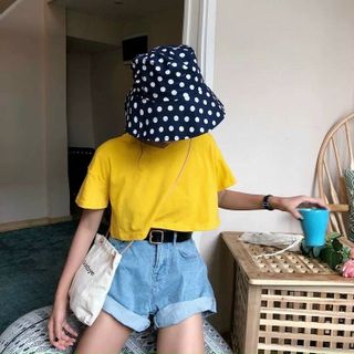 Áo thun cotton cổ tim trơn croptop