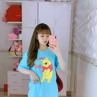 Đồ bộ mặc nhà áo thun cotton quần bozip logo in con gấu