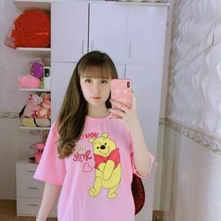 Đồ bộ mặc nhà áo thun cotton quần bozip logo in con gấu