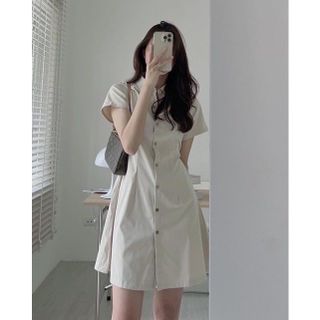 ĐẦM DÁNG A CÀI KHUY TRƯỚC THIẾT KẾ CHUN LƯNG EO