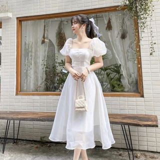 Đầm váy trắng đi tiệc form dài tay bo