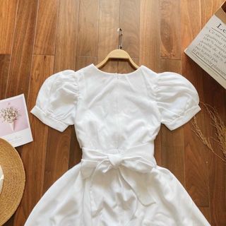 Đầm váy trắng form dài lệch tà (kèm hình thật)