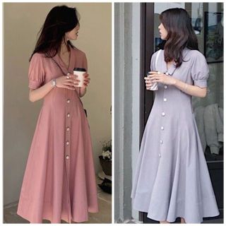 Đầm váy sơ mi nút trắng 2 màu (kèm hình thật)