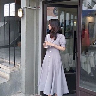 Đầm váy sơ mi nút trắng 2 màu (kèm hình thật)