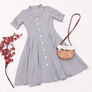 Đầm váy sơ mi nút trắng 2 màu (kèm hình thật)