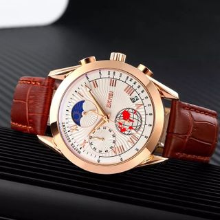 ĐỒNG HỒ SKMEI - SK083 ĐỒNG HỒ NAM CHÍNH HÃNG DÂY DA SẦN CHẠY FULL 6 KIM